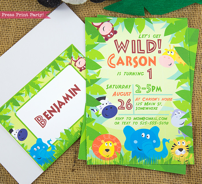 Jungle Theme Party Printables for Jungle Birthday or Safari Baby Shower - Press Print Party! Jungle party invitation