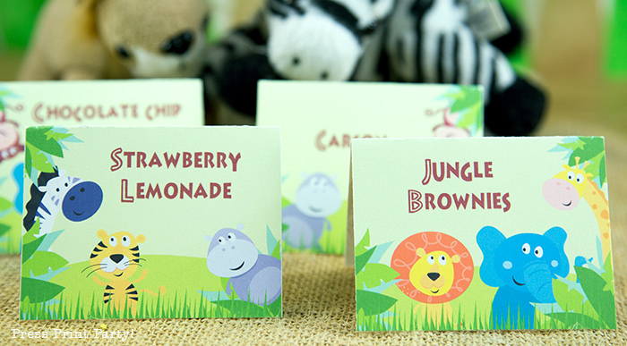 Jungle Theme Party Printables for Jungle Birthday or Safari Baby Shower - Press Print Party! Jungle party place cards