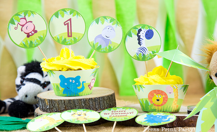 Jungle Theme Party Printables for Jungle Birthday or Safari Baby Shower - Press Print Party! Jungle party cupcake toppers