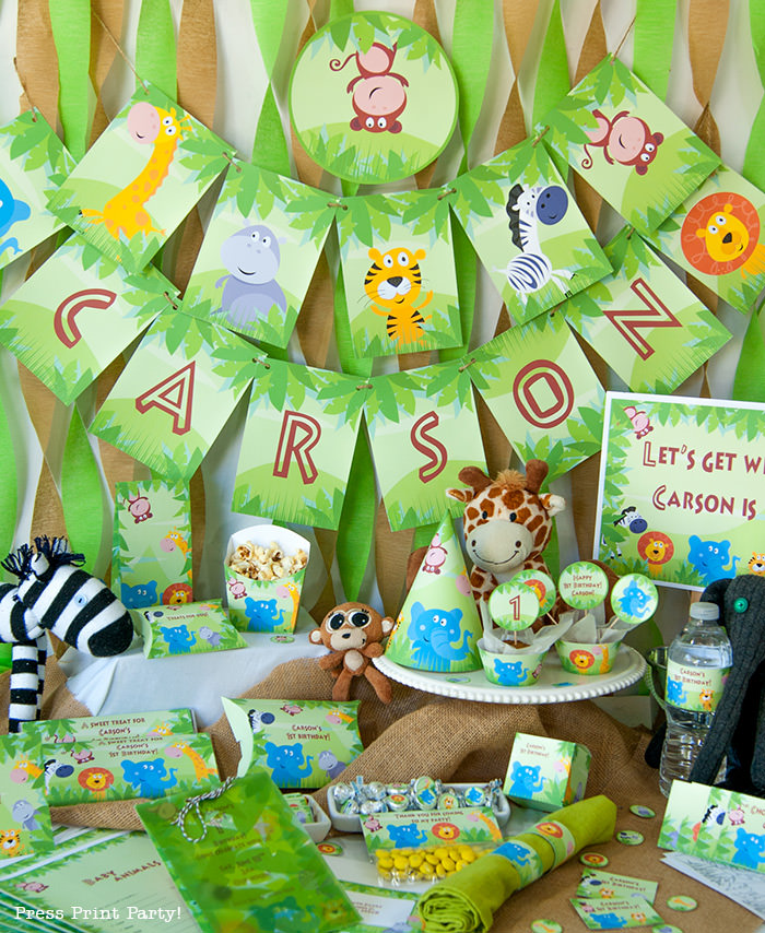 Jungle Theme Party Printables for Jungle Birthday or Safari Baby Shower - Press Print Party! full set