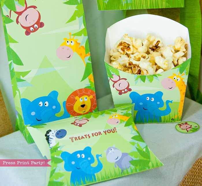 Jungle Theme Party Printables for Jungle Birthday or Safari Baby Shower - Press Print Party! Favor boxes