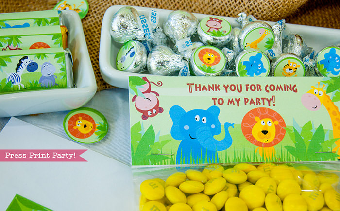 Jungle Theme Party Printables for Jungle Birthday or Safari Baby Shower - Press Print Party! chocolate wrappers