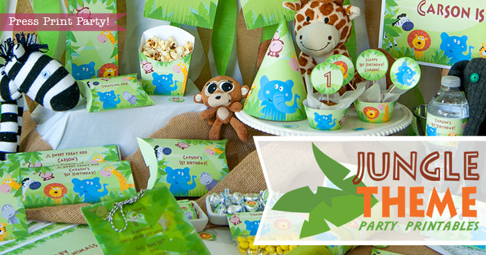 Jungle Theme Party Printables for Jungle Birthday or Safari Baby Shower - Press Print Party! full set