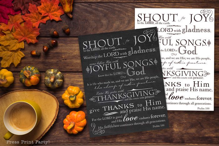 Free Printable Thanksgiving decoration psalm 100 printable wall art , thanksgiving decor ideas rustic farmhouse for living room mantle, white in a rustic frame or thanksgiving blackboard chalk print. grateful print, pdf instant download, blessed thanksgiving, by Press Print Party