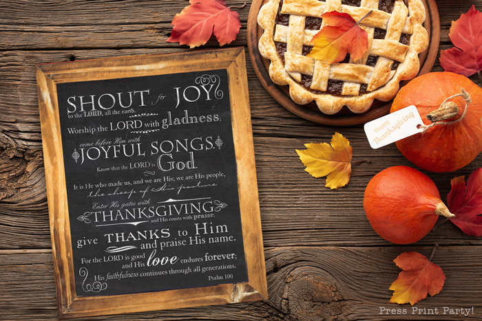 Free Printable Thanksgiving decoration psalm 100 printable wall art , thanksgiving decor ideas rustic farmhouse for living room mantle, white in a rustic frame or thanksgiving blackboard chalk print. grateful print, pdf instant download, blessed thanksgiving, by Press Print Party