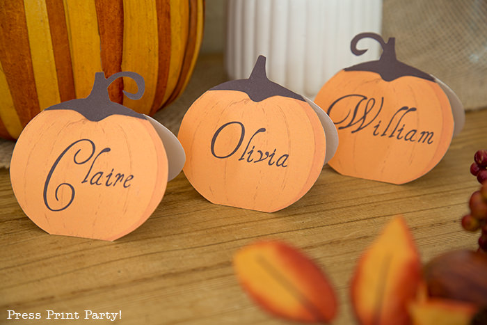 Rustic Pumpkin Printable Thanksgiving Place Cards Press Print Party 