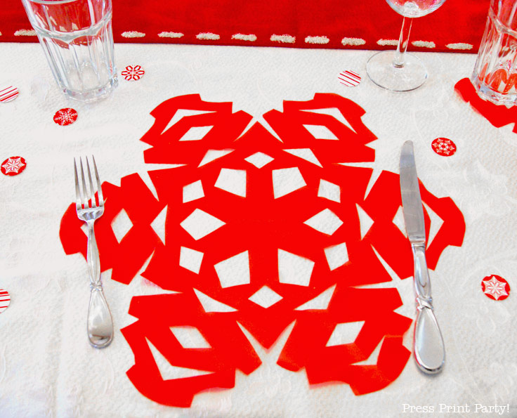 Merry and Bright Red and White Snowflakes Christmas Table - By Press Print Party!