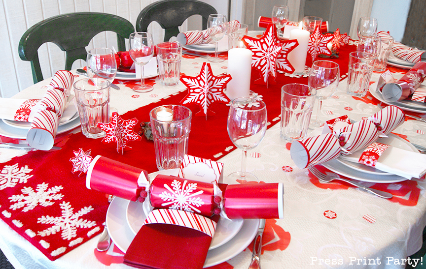 Merry and Bright Red and White Snowflakes Christmas Table - By Press Print Party!