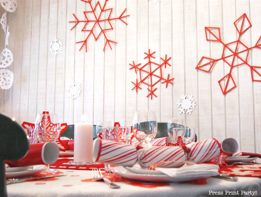 Merry and Bright Red and White Snowflakes Christmas Table - By Press Print Party!