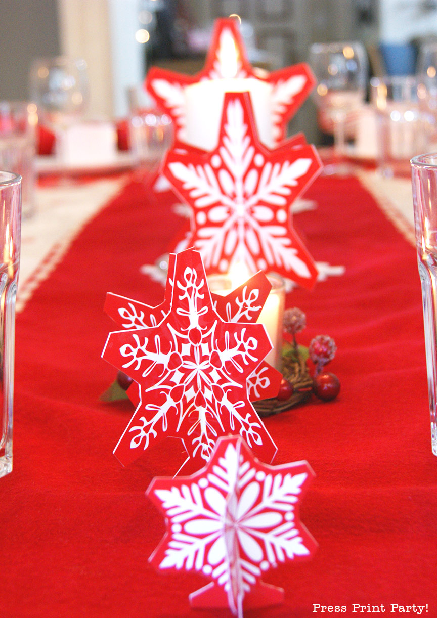 Merry and Bright Red and White Snowflakes Christmas Table - By Press Print Party!