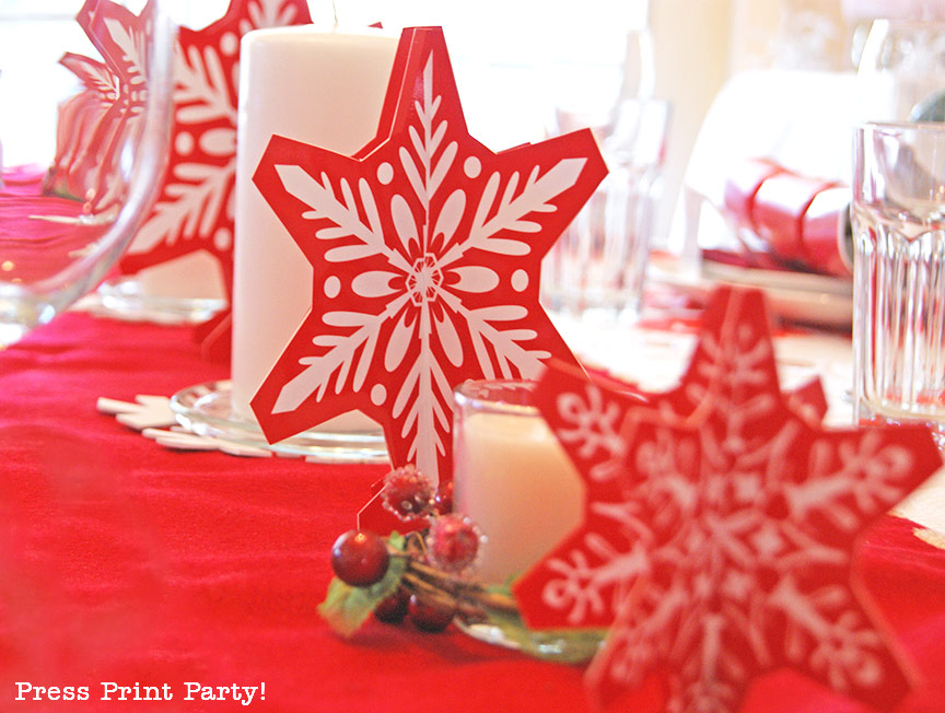 Merry and Bright Red and White Snowflakes Christmas Table - By Press Print Party!