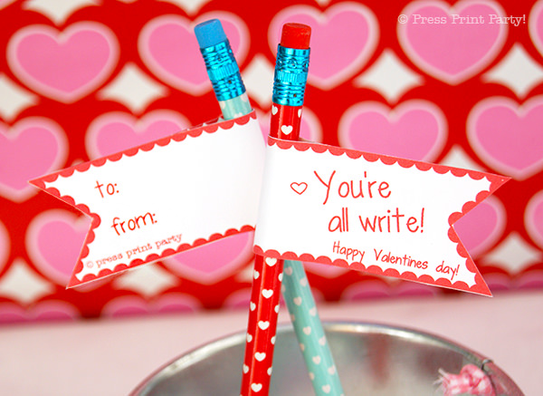 flag Pencil topper with you're all write.Free DIY Valentine's day printable pencil toppers - Valentines day gift classroom - Free Printale - Press Print Party!