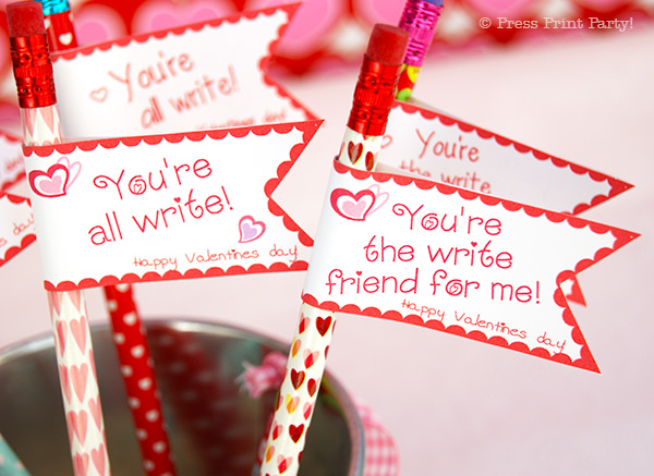 Free DIY Valentine's day printable pencil toppers - non candy valentine ideas -Valentines day gift classroom - Free Printable - Press Print Party!