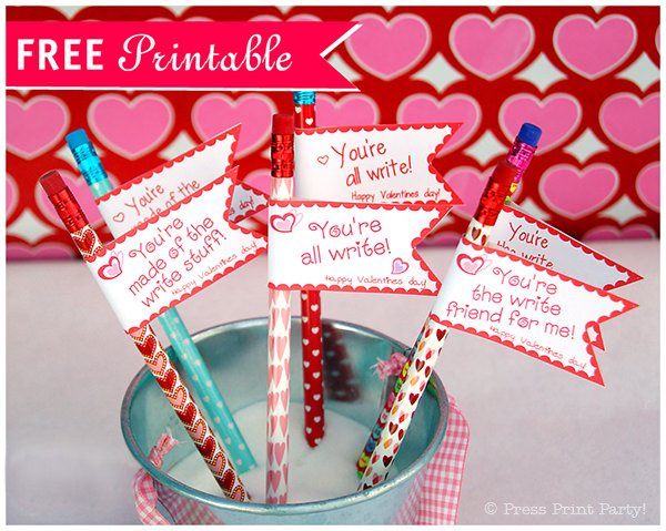 Free DIY Valentine's day printable pencil toppers - Valentines day gift classroom - Free Printale - Press Print Party!