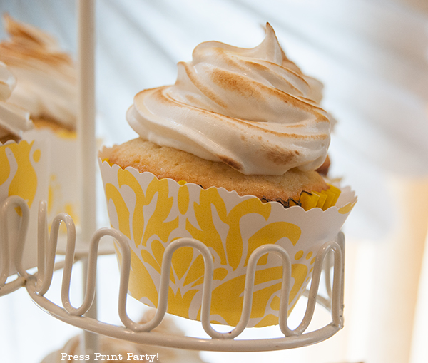 Yellow and Gray Damask Baby Shower Printables by Press Print Party - cupcake wrappers