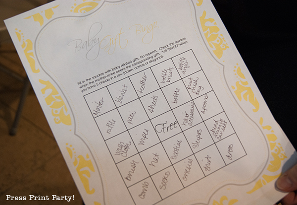 Yellow and Gray Damask Baby Shower Printables by Press Print Party - baby shower games
