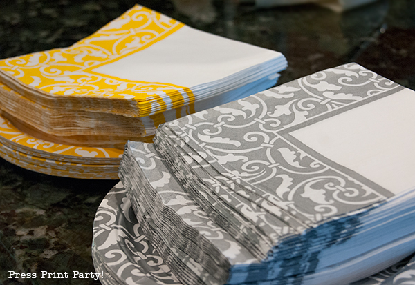 Yellow and Gray Damask Baby Shower Printables by Press Print Party- napkins