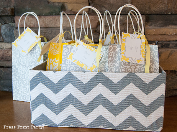 Yellow and Gray Damask Baby Shower Printables by Press Print Party - gift bag tags