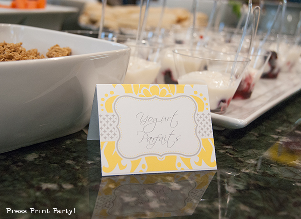 Yellow and Gray Damask Baby Shower Printables by Press Print Party - place card