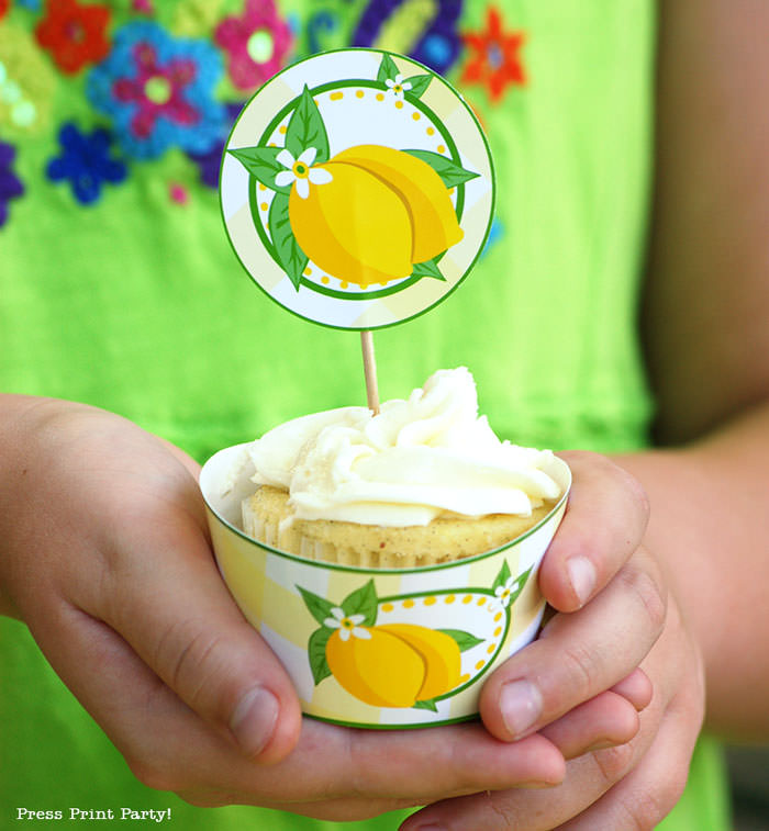 lemon cupcake wrapper and toppers free printables Press Print Party