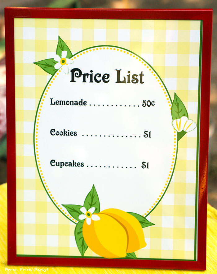 Lemonade Stand Menu Template