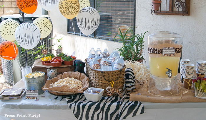 Get Wild african Animal party Safari theme Party Printables - Press Print Party! drinks table