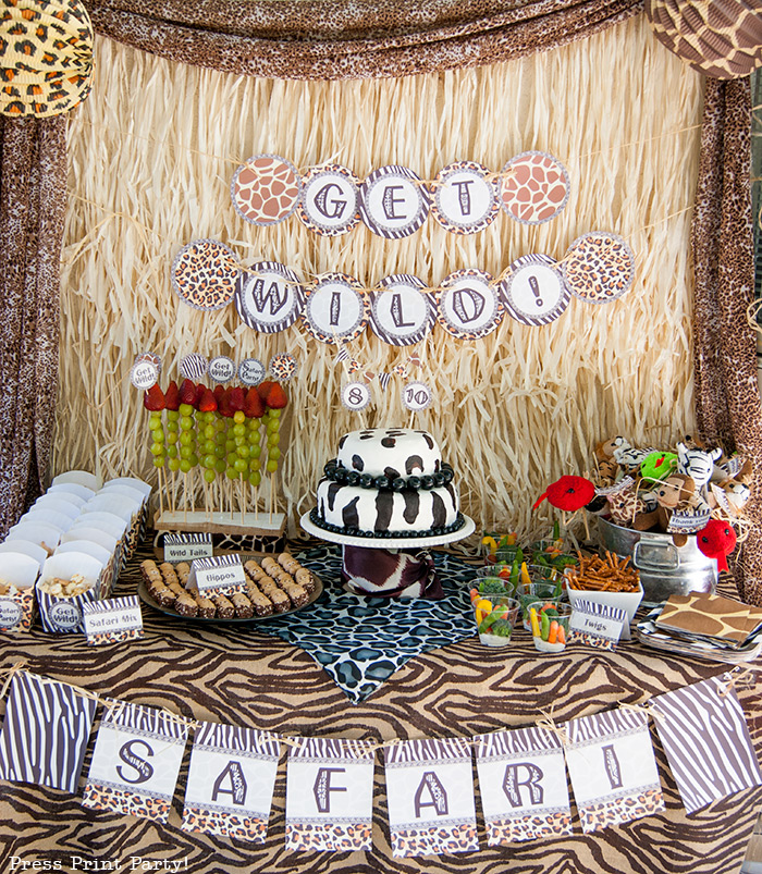 Get Wild african Animal party Safari theme Party Printables - Press Print Party! dessert table