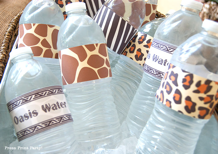 Get Wild african Animal party Safari theme Party Printables - Press Print Party! bottle wraps