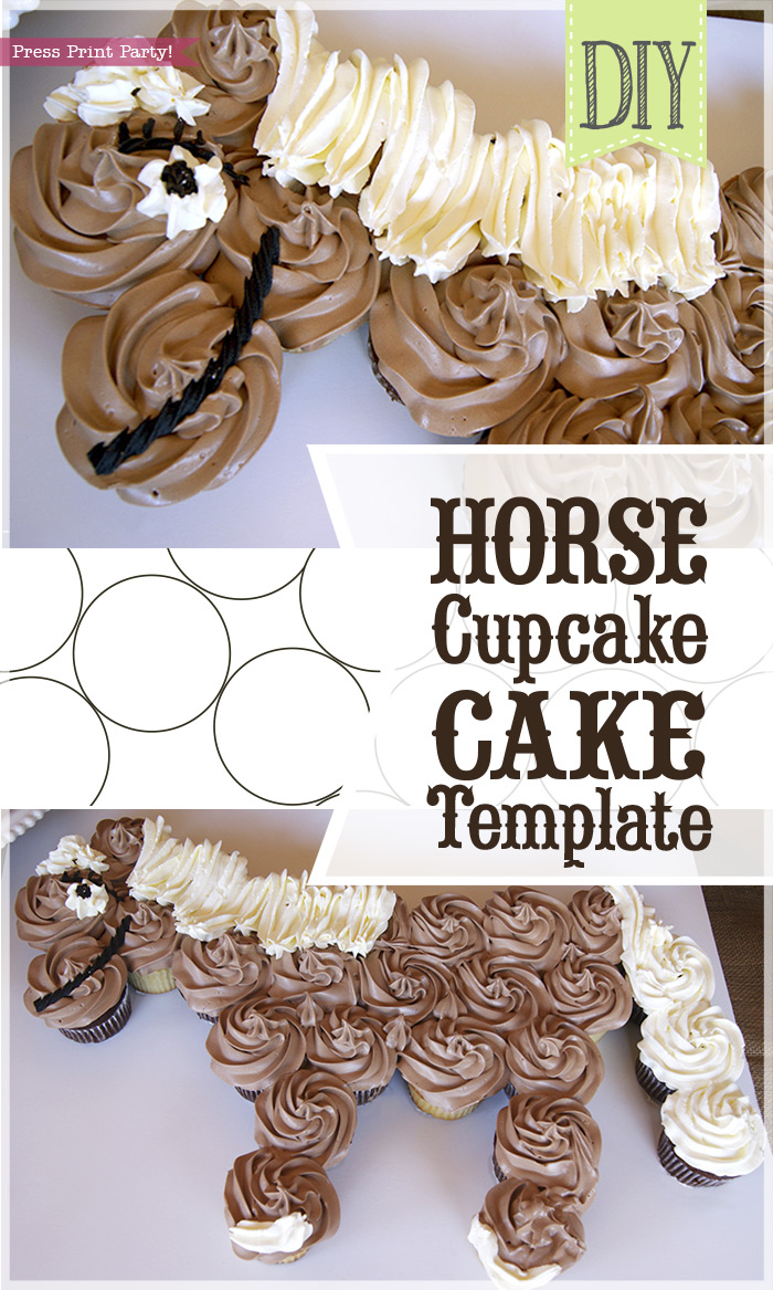 Horse Cupcake Cake Template - Unicorn cupcake cake - horse birthday cake - by Press Print Party!