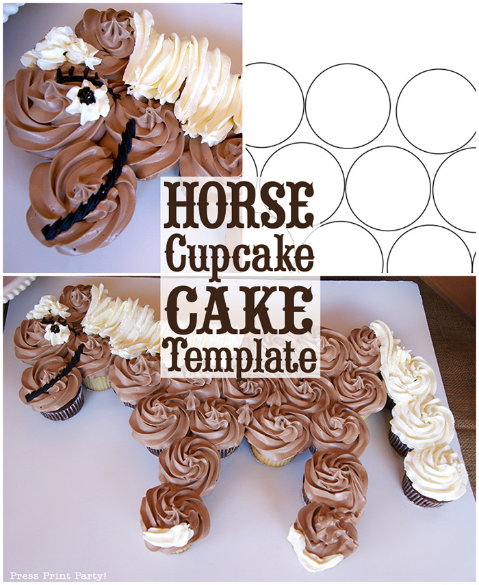 Horse Cupcake Cake Template - Unicorn cupcake cake - horse birthday cake - by Press Print Party!