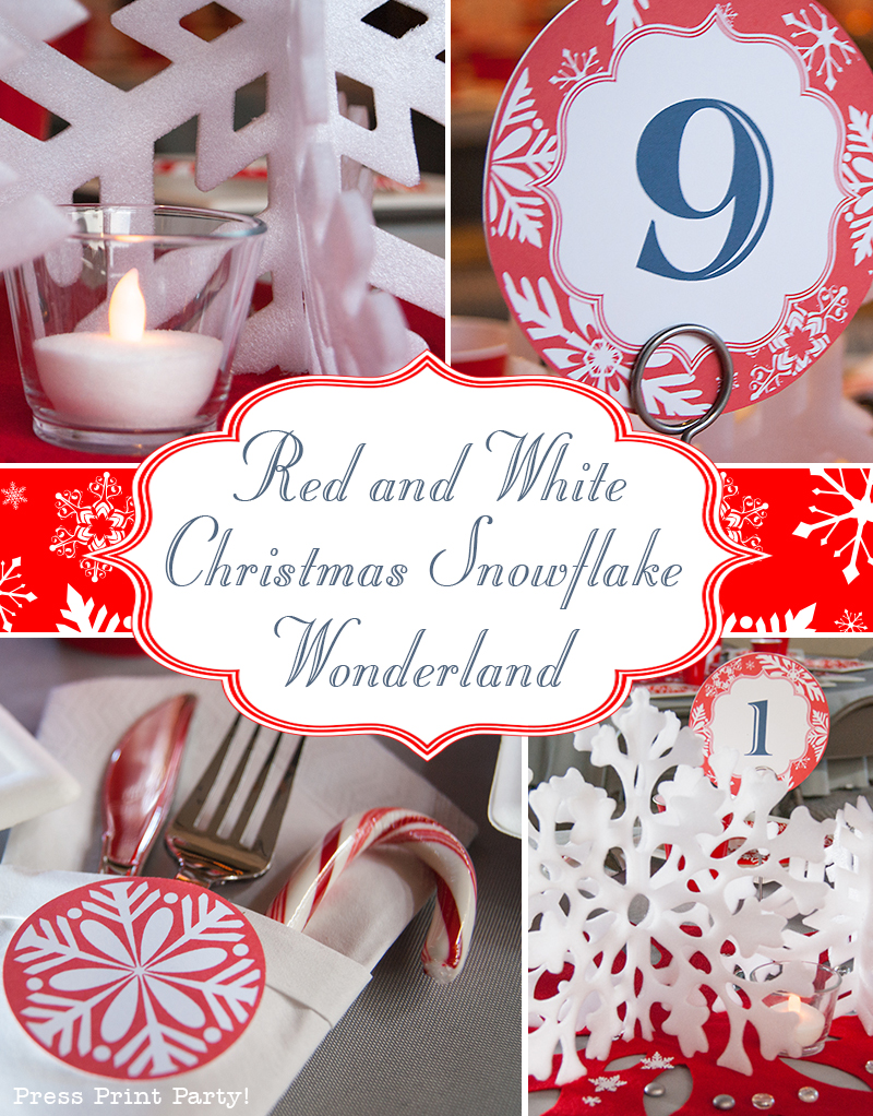 Red and While Snowflakes - Christmas table decor by Press Print Party