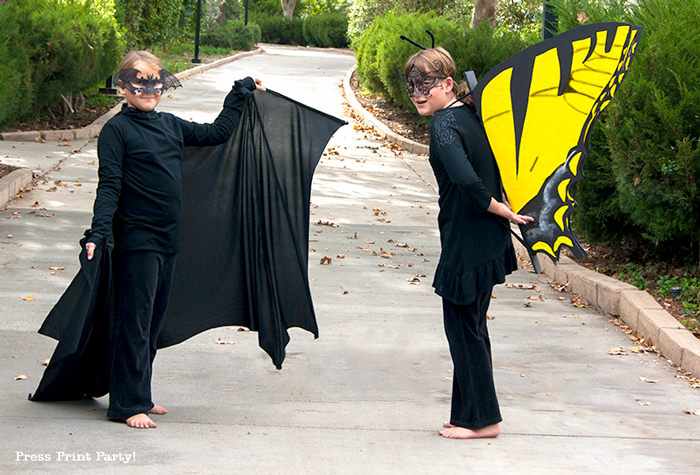 Girl in bat costume and girl in butterfly costume - Press Print Party!