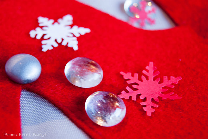 DIY Christmas Centerpiece Ideas red snowflake white foam snowflake on red felt snowflake. snowflake punch Press Print Party!