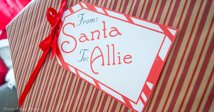 Christmas tag. Free printable Big "From Santa" Gift Tag Printable - Customize with your Child's Name. By Press Print Party!