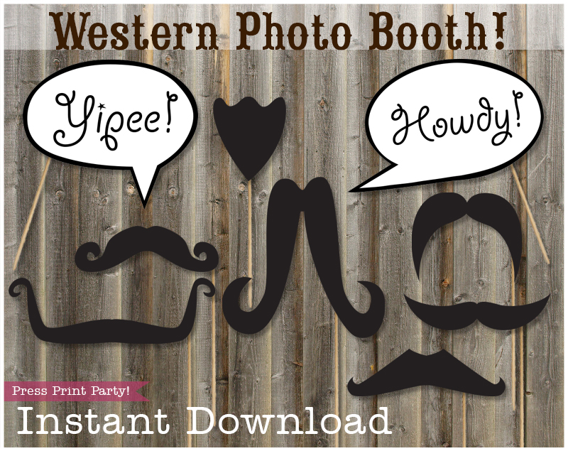 Western Photo Booth Props - Cowboy and Cowgirl by Press Print Party!