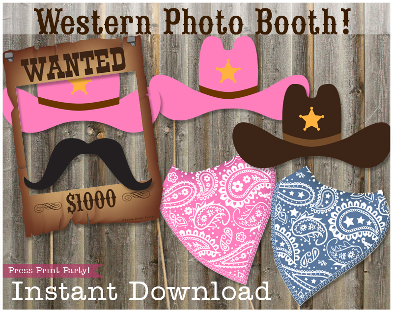 Western Party Photo Booth Props Press Print Party