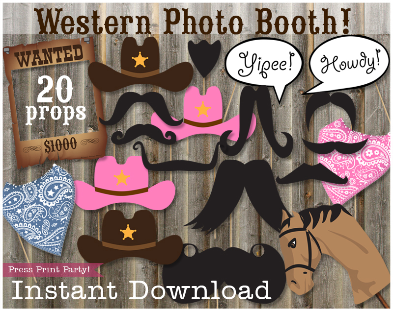 Western Photo Booth Props - Cowboy and Cowgirl by Press Print Party!