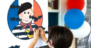 Pin the mustache on the French guy free printable game for french or paris party. Press Print Party!