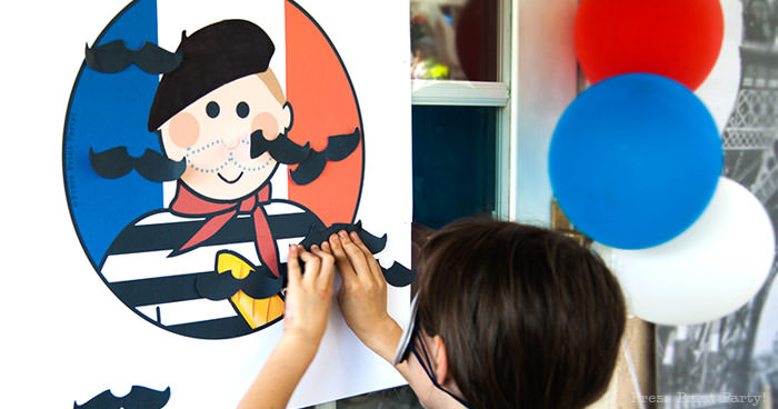 Pin the mustache on the French guy free printable game for french or paris party. Press Print Party!