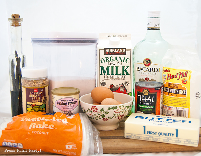 Ingredients for Hawaiian cocconut butter mochi cake recipe