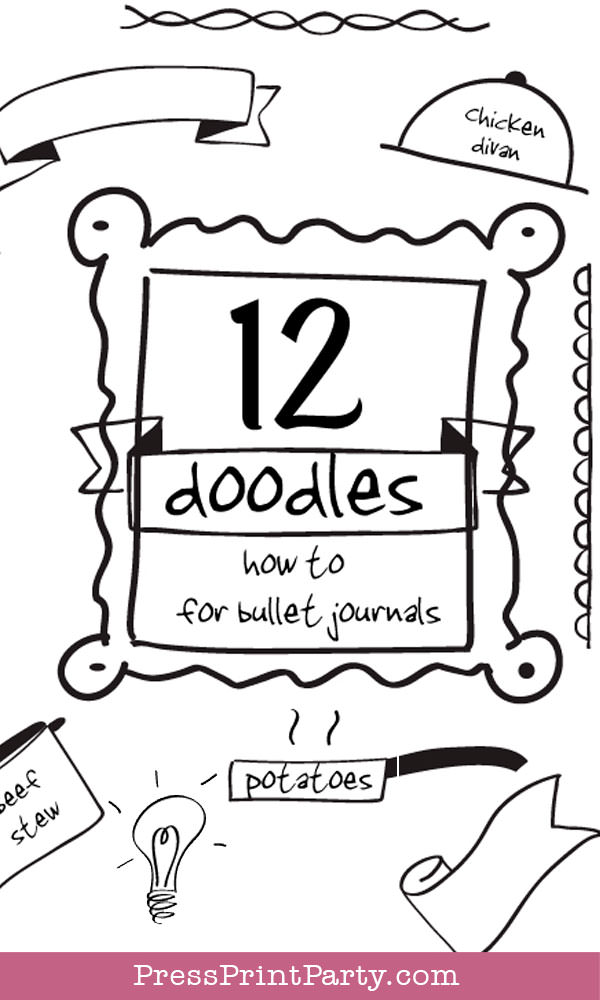 12 doodles how to for bullet journals and fun. Press Print Party