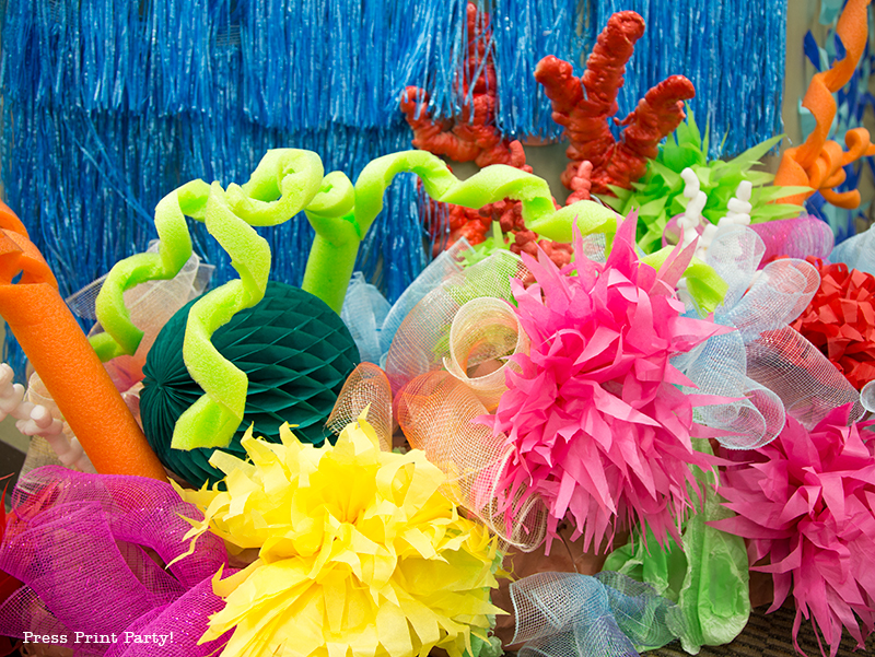 How to Make a Stunning Coral Reef for you Under the Sea Party, Mermaid Party, or VBS. By Press Print Party #OceanCommotion #Underthesea #mermaid Decorations