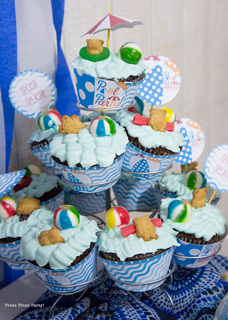 Pool Party Beach Ball Birthday Bash - Ideas and decorations by Press Print Party! Pool Party cupcakes