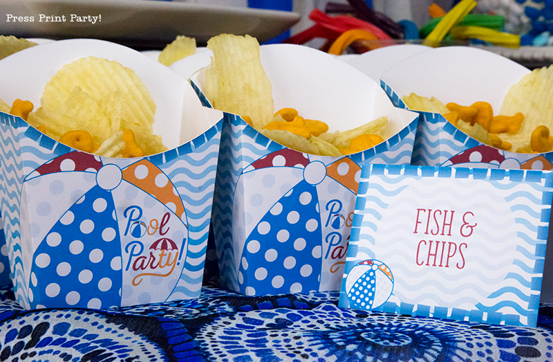 Pool Party Beach Ball Birthday Bash - Ideas and decorations by Press Print Party! Fish and chips.