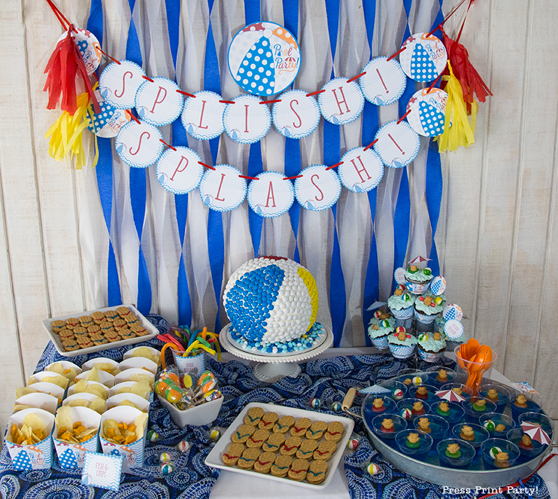 Pool Party Beach Ball Birthday Bash - Ideas and decorations by Press Print Party! Beach ball cake and table