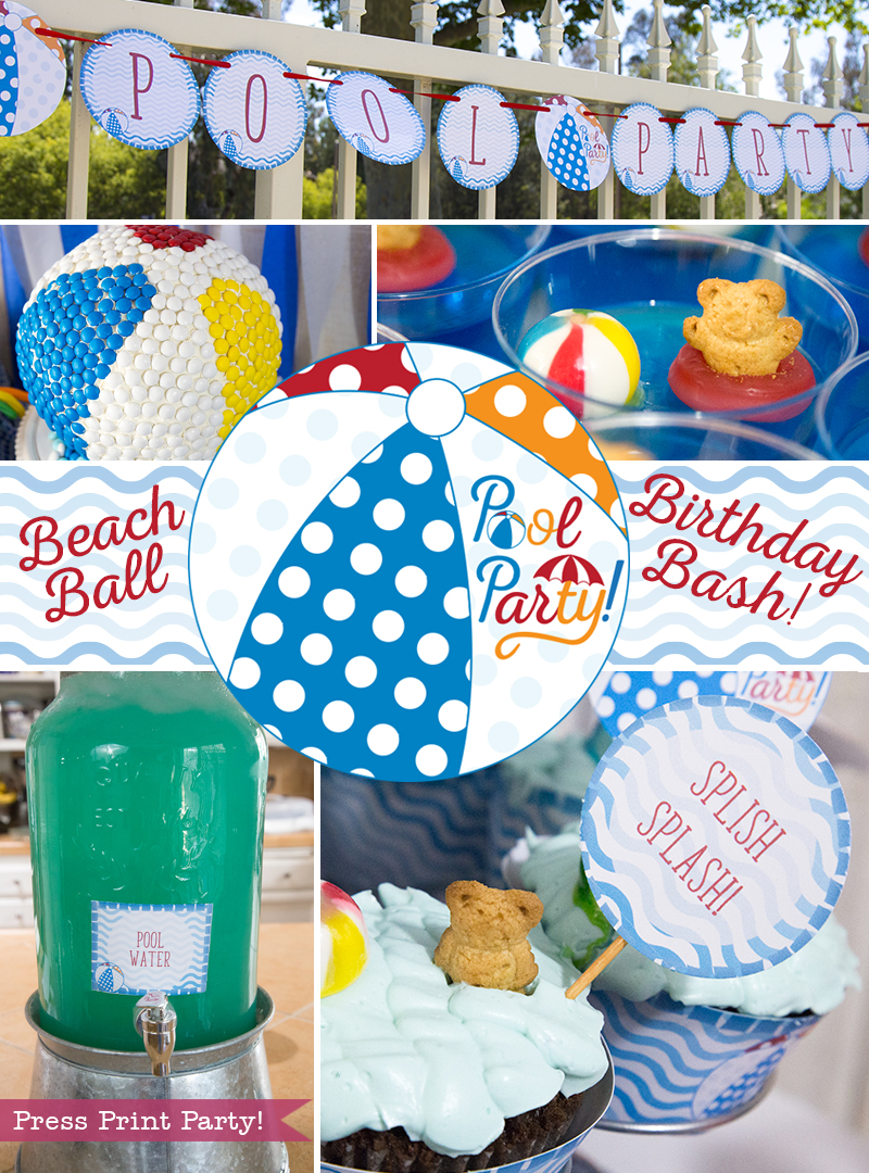 Pool Party Beach Ball Birthday Bash - Ideas and decorations by Press Print Party!