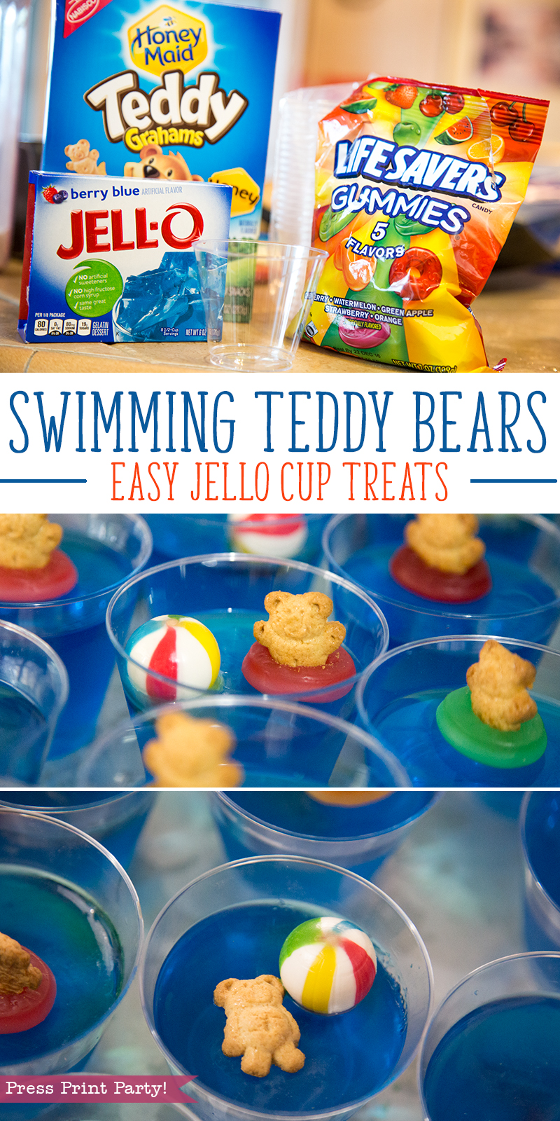 Teddy Bear Swimmers Easy Jello cup Treats. By Press Print Party!