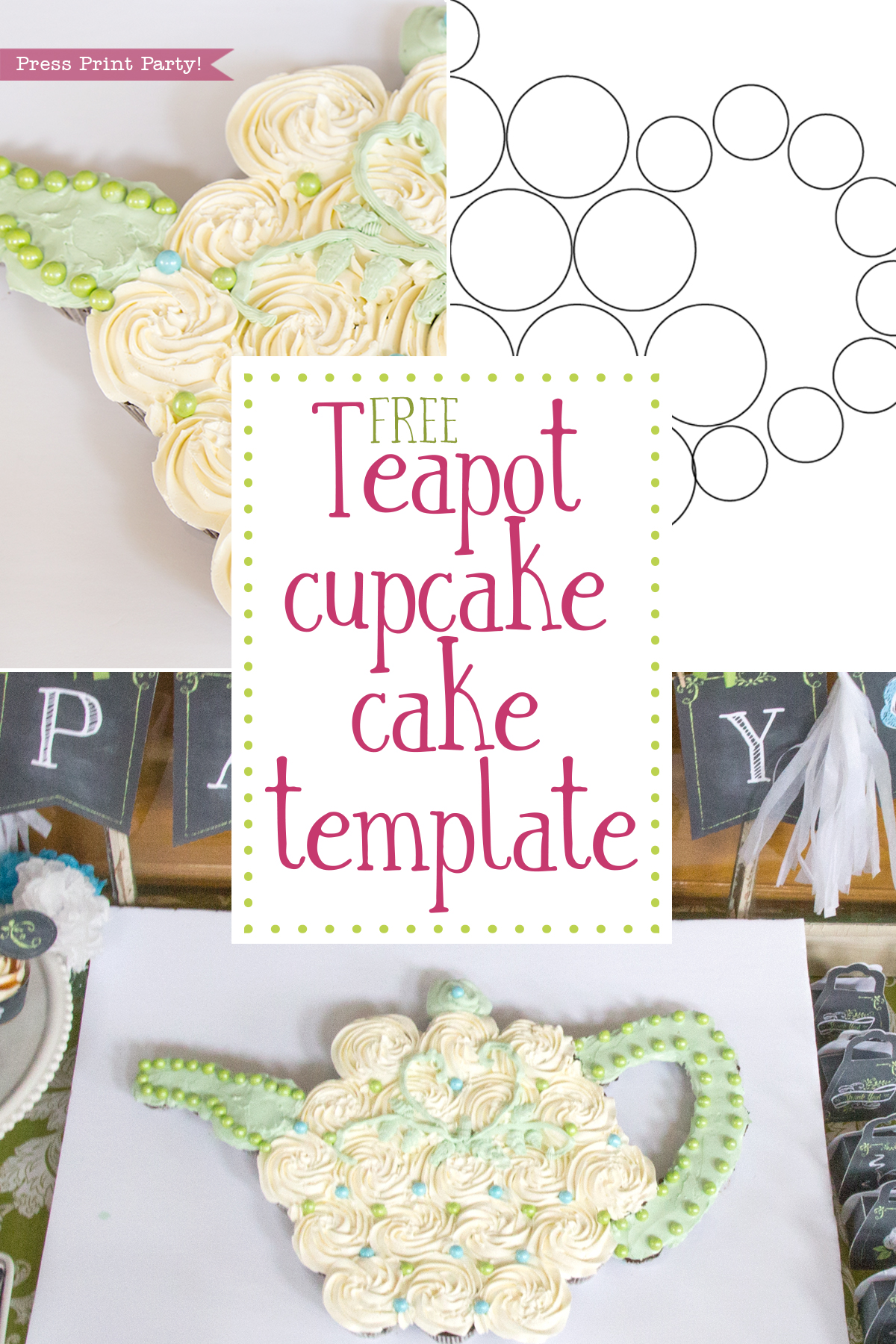 Free Teapot Cupcake Cake Template and Tutorial by Press Print Party!