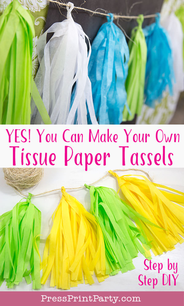 Colorful Tissue paper tassels garlands diy how to make tassels garland. Press Print Party!