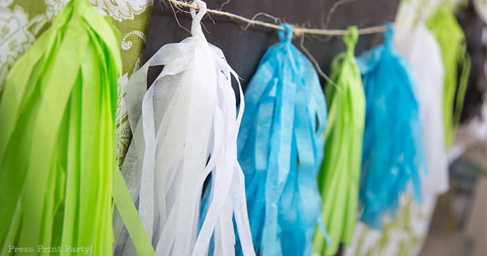 Colorful Tissue paper tassels garlands diy how to make tassels garland. Press Print Party!